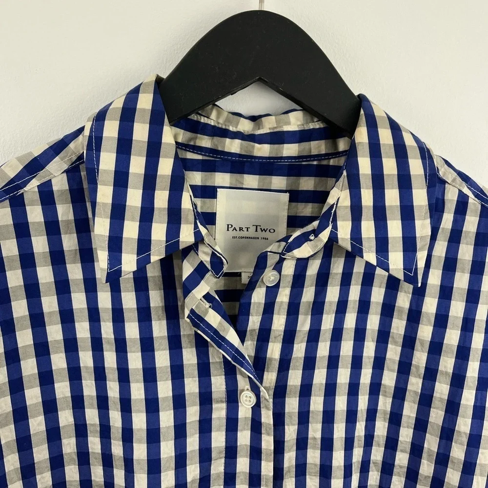 PART TWO Blouse Regan gingham boyfriend shirt Size M - Picture 6 of 7